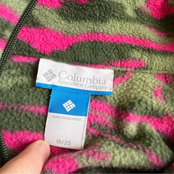 Columbia Youth 18/20 Girls Pink/Green Camo Fleece Zip Up Fleece Sweater Jacket - Picture 5 of 8